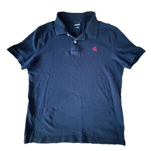 Express Pique Polo Mens Fitted Lion Crest Polo Shirt Size M Navy Blue Cotton